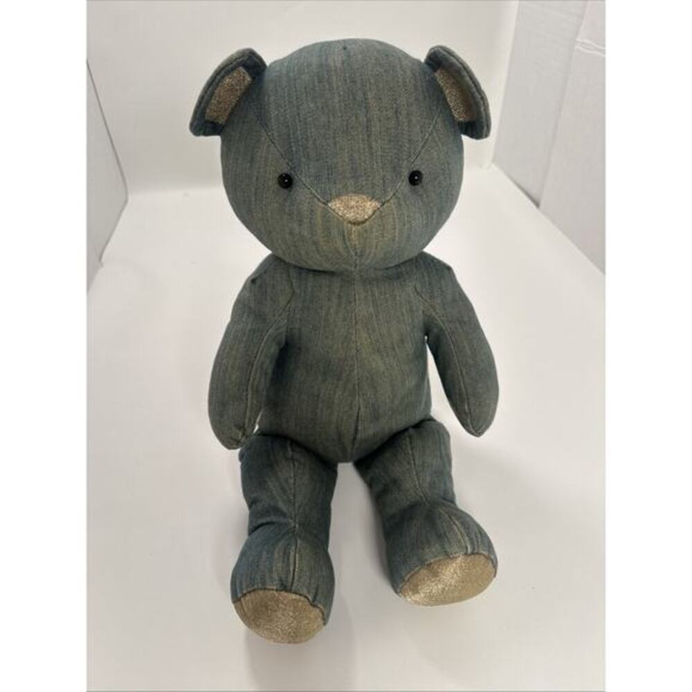 Emily & Meritt for Pottery Barn Kids Denim Plush Teddy Bear with Gold Ac...